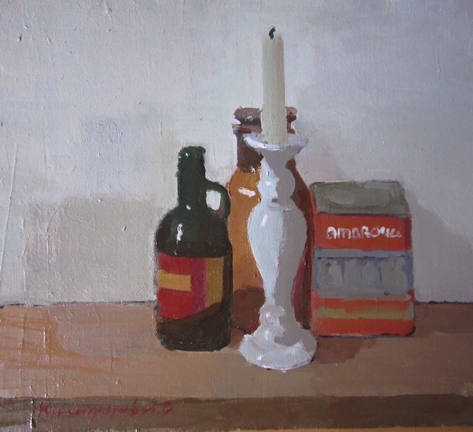 still life with white candlestick